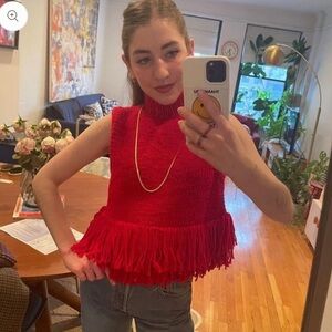 Maragua Studio Green Hand Knit Sleeveless Fringe Sweater